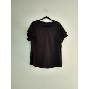 Lane Bryant Womens Ruffle Sleeve Shirt Size 14W Black Witchcore Minimalist Flowy